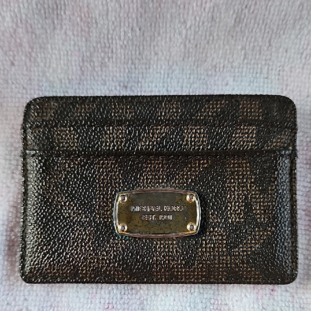 Michael Kors Jet Set Signature Logo Textured Brown Card Holder